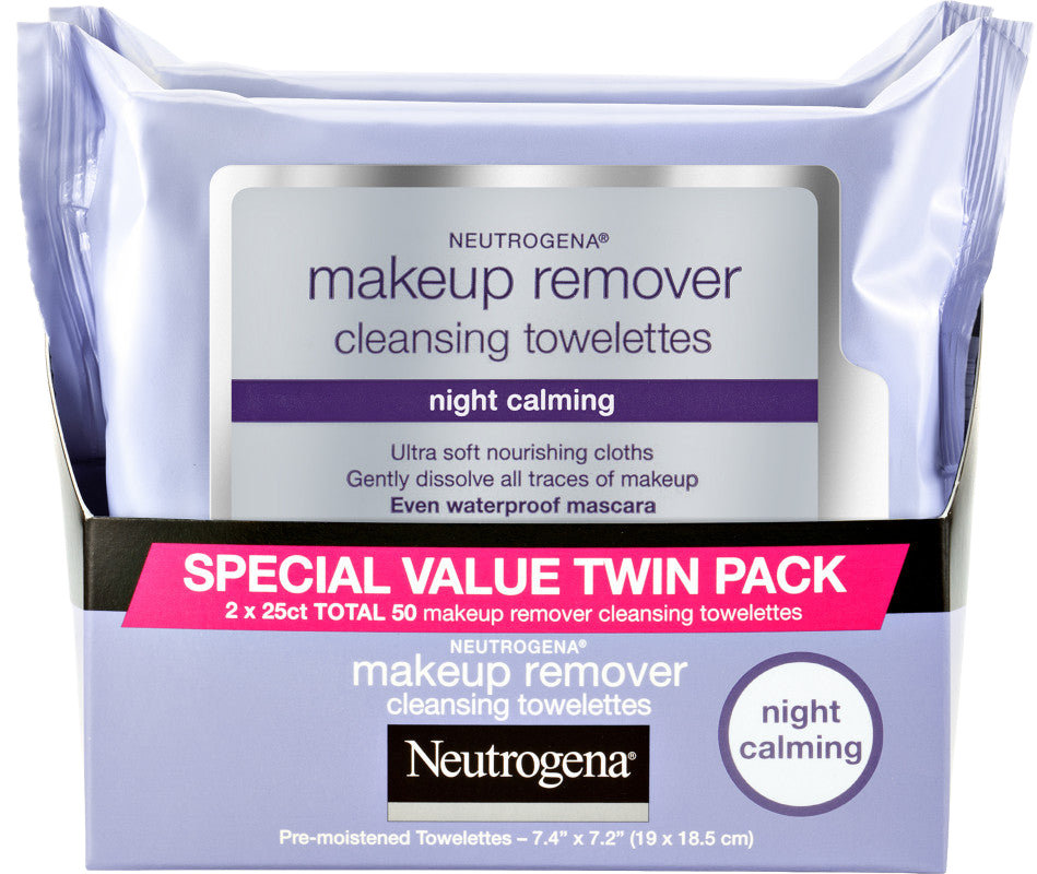 Load image into Gallery viewer, Neutrogena Night Calming Makeup Remover Cleansing Towelettes Twin Pack
