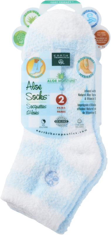 Earth Therapeutics Plaid & Solid Blue Aloe Socks
