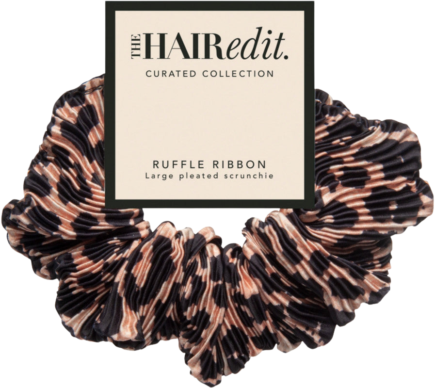 The Hair Edit Leopard Ruffle Ribbon Scrunchie